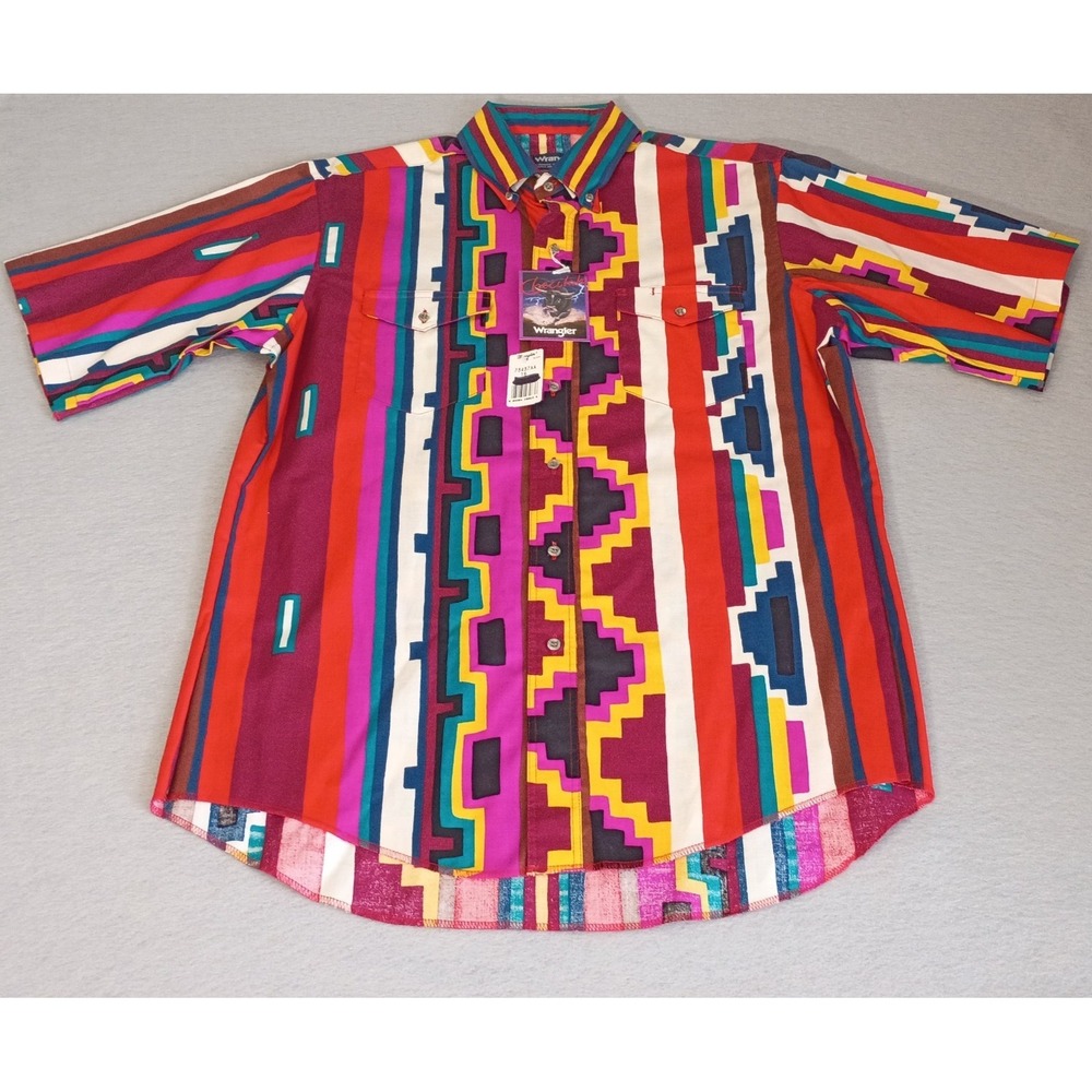 Vintage Wrangler Western Shirt Aztec Cowboy Checotah Mens Lg 6 X-Long NWT, Flaws